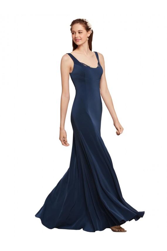 Sleeveless Round Neck Stretch Crepe Dark Navy Long Prom Dress / Bridesmaid Dress London