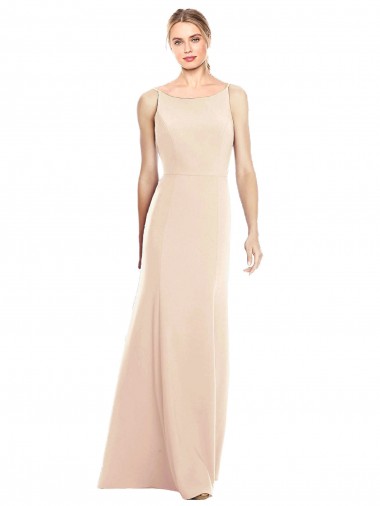 Sleeveless Bateau Neck Stretch Crepe Nude Long Semi Formal Evening Dress / Prom Dress / Bridesmaid Dress London