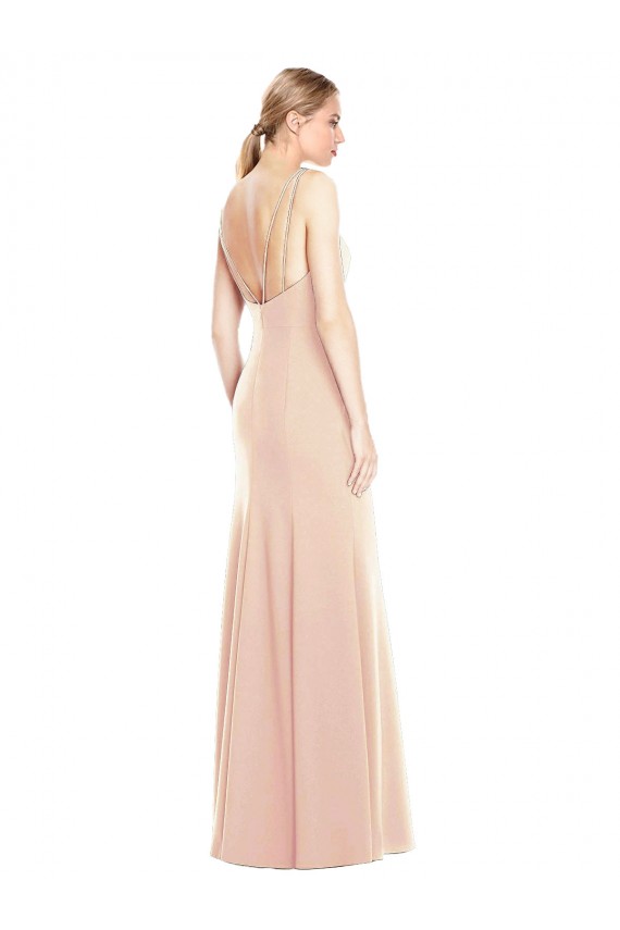 Sleeveless Bateau Neck Stretch Crepe Nude Long Semi Formal Evening Dress / Prom Dress / Bridesmaid Dress London