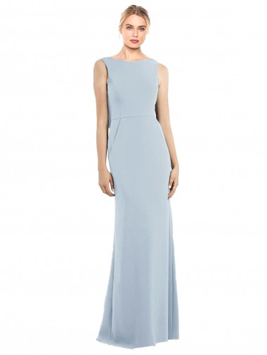 Sleeveless Bateau Neck Stretch Crepe Light Sky Blue Long Semi Formal Evening Dress / Prom Dress / Bridesmaid Dress London