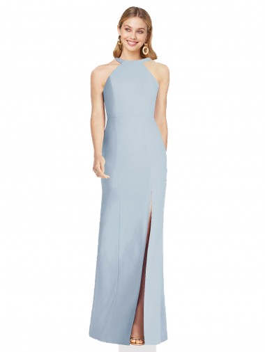 Sleeveless High Neck Stretch Crepe Light Sky Blue Long Formal Evening Gown / Bridesmaid Dress London