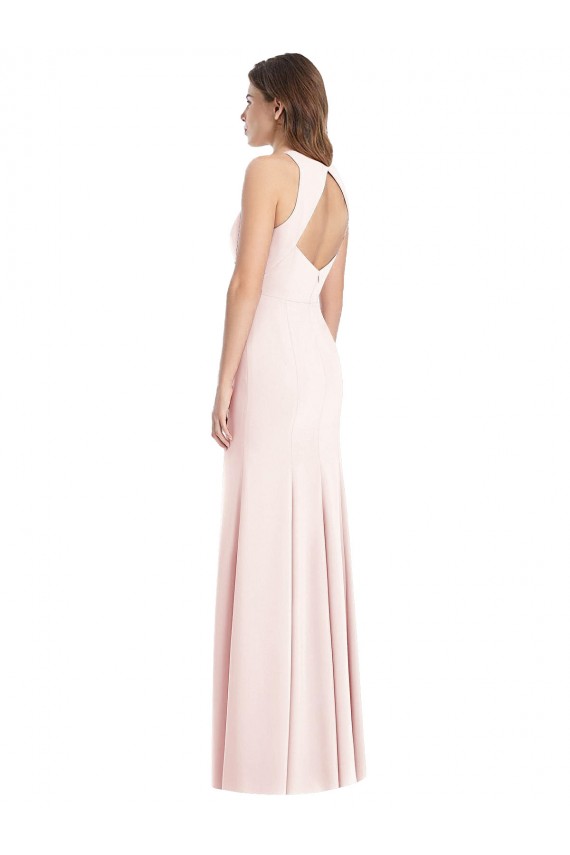 Sleeveless Bateau Neck Stretch Crepe Pink Long Semi Formal Evening Dress / Prom Dress / Bridesmaid Dress London