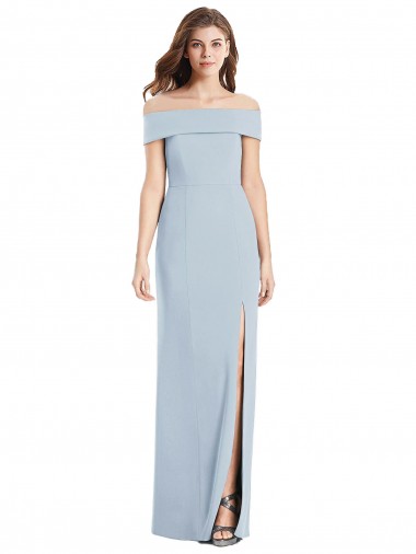 Sleeveless Off the Shoulder Stretch Crepe Light Sky Blue Long Formal Dress / Bridesmaid Dress London