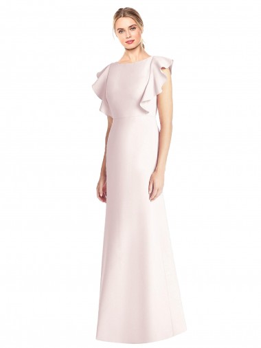 Cap Sleeves Bateau Neck Stretch Crepe Pink Long Formal Dress / Bridesmaid Dress London