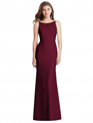 Sleeveless Bateau Neck Stretch Crepe Burgundy Gold Long Semi Formal Evening Dress / Bridesmaid Dress London