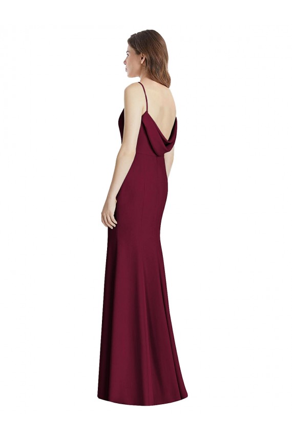 Sleeveless Bateau Neck Stretch Crepe Burgundy Gold Long Semi Formal Evening Dress / Bridesmaid Dress London