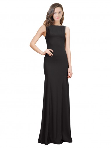 Sleeveless Bateau Neck Stretch Crepe Black Long Prom Dress / Bridesmaid Dress London