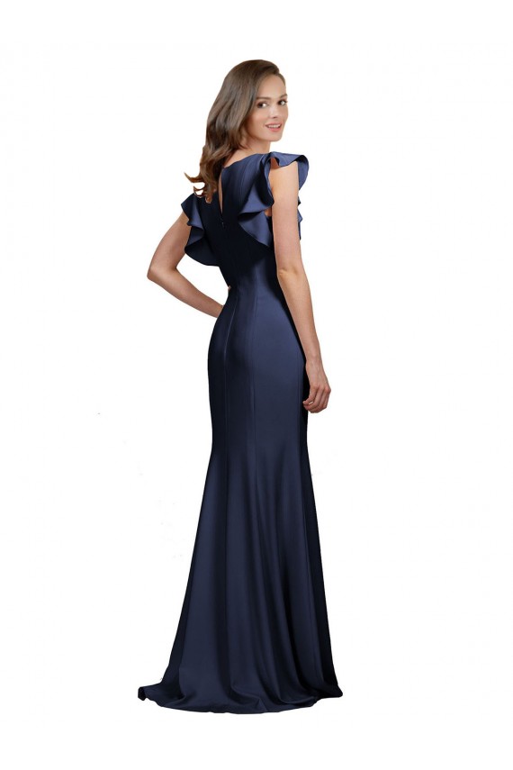 Sleeveless Bateau Neck Stretch Crepe Dark Navy Long Prom Dress / Bridesmaid Dress London