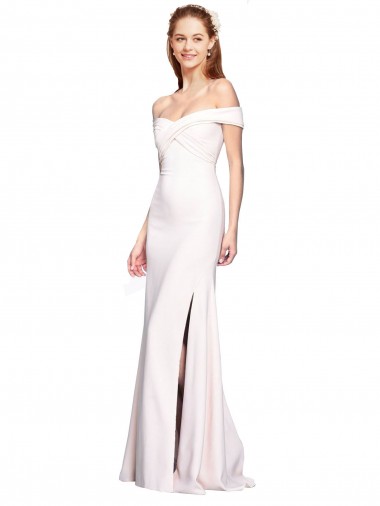Sleeveless Off the Shoulder Stretch Crepe White Long Formal Dress / Bridesmaid Dress London
