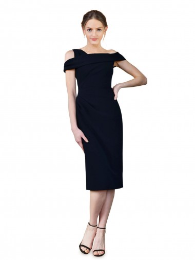 Sleeveless Off the Shoulder Stretch Crepe Dark Navy Cocktail Length Formal Evening Gown / Prom Dress / Bridesmaid Dress London