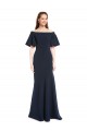 Short Sleeves Off the Shoulder Stretch Crepe Dark Navy Long Bridesmaid Dress / Formal Dress London