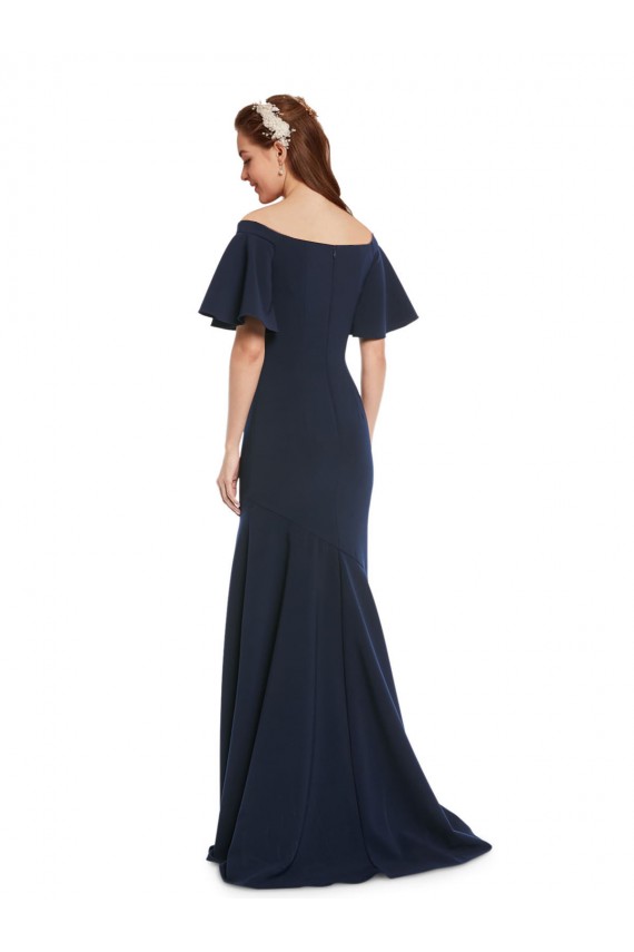 Short Sleeves Off the Shoulder Stretch Crepe Dark Navy Long Bridesmaid Dress / Formal Dress London