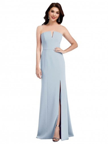 Sleeveless Strapless Stretch Crepe Light Sky Blue Long Bridesmaid Dress / Evening Dress London