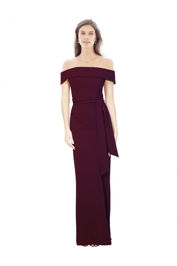Sleeveless Off the Shoulder Stretch Crepe Burgundy Gold Long Formal Evening Gown / Prom Dress / Bridesmaid Dress London