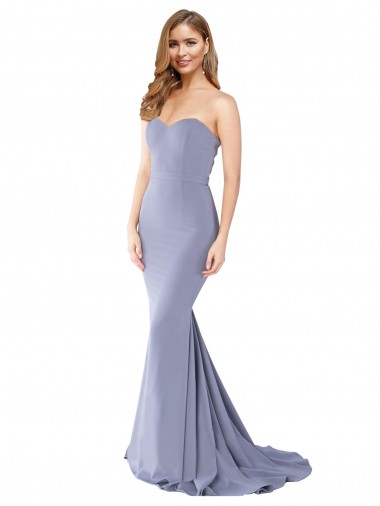 Sleeveless Strapless Stretch Crepe Smoke Blue Long Formal Evening Gown / Prom Dress / Bridesmaid Dress London