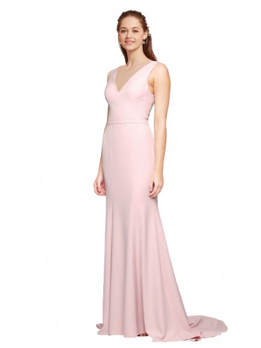 Sleeveless V-Neck Stretch Crepe Pink Sweep Train Black Tie Evening Dress / Prom Dress / Bridesmaid Dress London