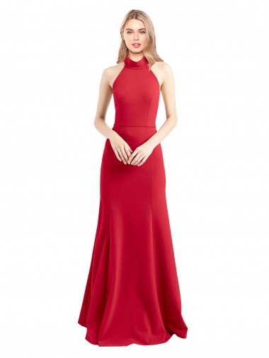 Sleeveless High Neck Stretch Crepe Red A-Line Long Formal Evening Gown / Prom Dress / Bridesmaid Dress London