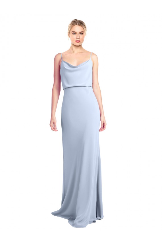 Sleeveless High Neck Stretch Crepe Light Sky Blue Sheath Long Formal Dress / Bridesmaid Dress London