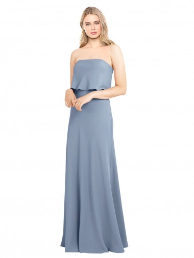 Sleeveless High Neck Stretch Crepe Smoke Blue Long Formal Dress / Bridesmaid Dress London