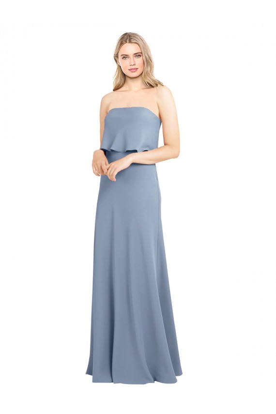 Sleeveless High Neck Stretch Crepe Smoke Blue Long Formal Dress / Bridesmaid Dress London