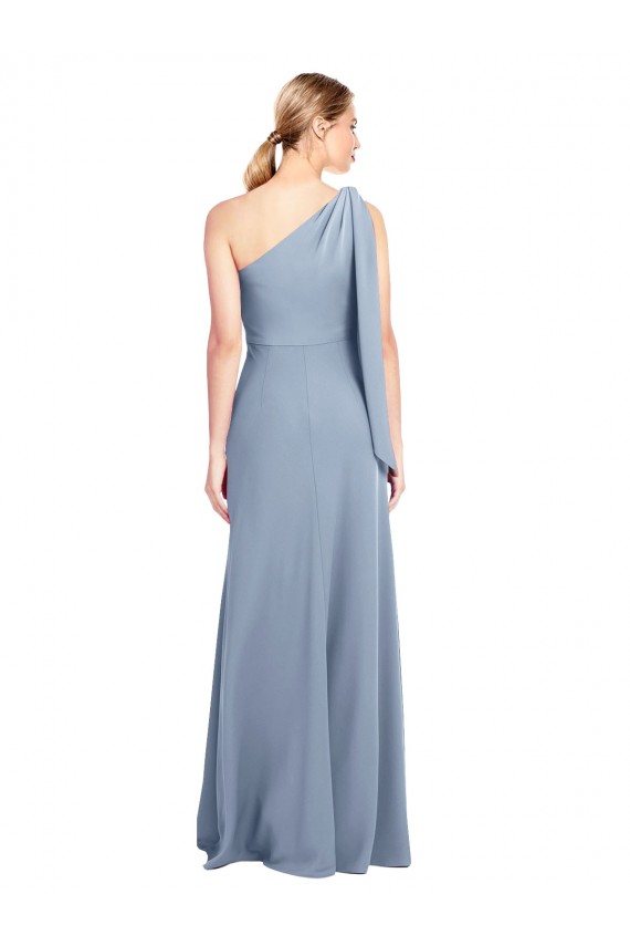 Flutter Sleeves One Shoulder Stretch Crepe Smoke Blue Long Formal Dress / Bridesmaid Dress London