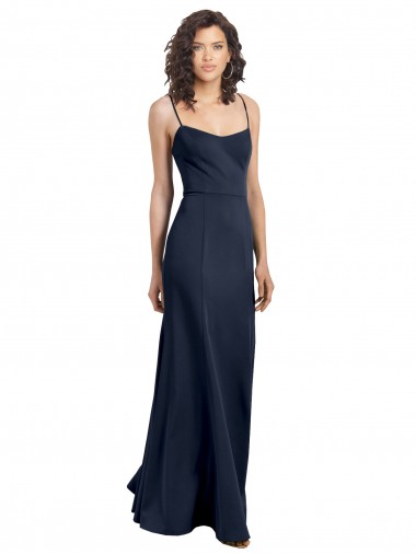 Sleeveless Scoop Neck Stretch Crepe Dark Navy Long Formal Dress / Bridesmaid Dress London