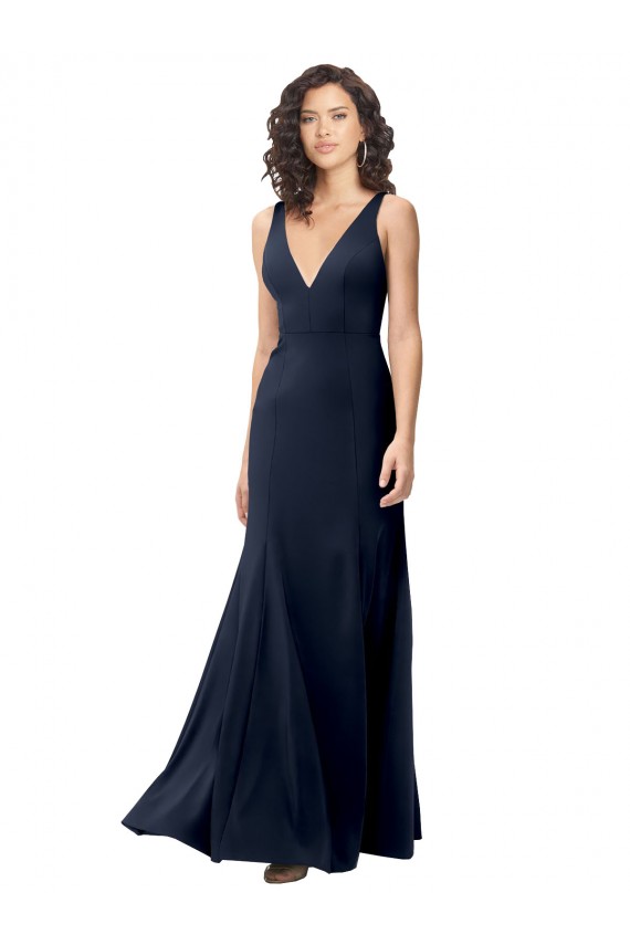 Sleeveless High Neck Stretch Crepe Dark Navy A-Line Long Formal Dress / Bridesmaid Dress London