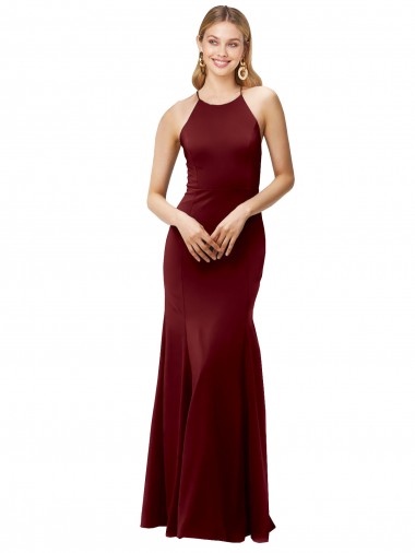 Sleeveless High Neck Stretch Crepe Burgundy Gold Long Formal Evening Gown / Prom Dress / Bridesmaid Dress London