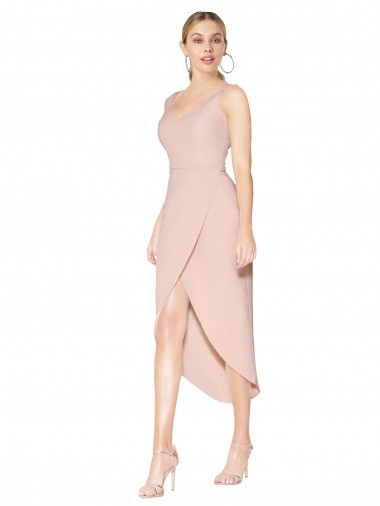 Sleeveless High Neck Stretch Crepe Mauve Knee Length High Low Evening Gown / Prom Dress / Bridesmaid Dress London
