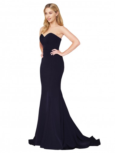 Sleeveless High Neck Stretch Crepe Dark Navy Sweep Train Formal Evening Gown / Prom Dress / Bridesmaid Dress London
