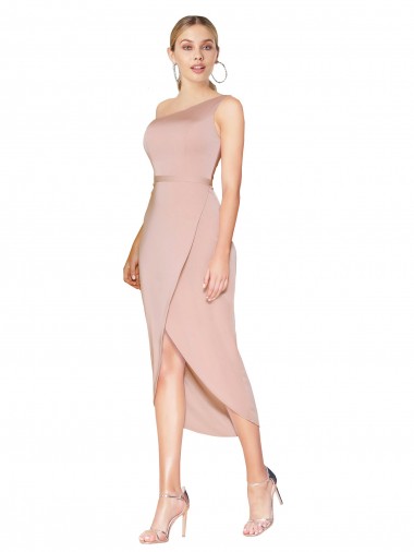 Sleeveless High Neck Stretch Crepe Mauve Knee Length Formal Dress / Bridesmaid Dress London