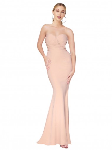 Sleeveless High Neck Stretch Crepe Nude Long Formal Dress / Bridesmaid Dress London