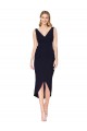 Sleeveless High Neck Stretch Crepe Dark Navy Knee Length High Low Evening Gown / Prom Dress / Bridesmaid Dress London