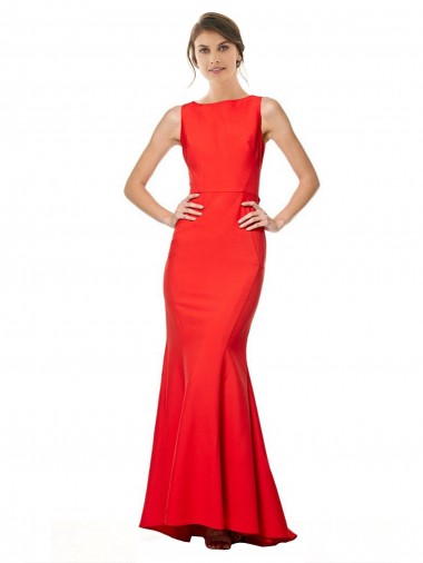 Sleeveless High Neck Stretch Crepe Red Long Bridesmaid Dress / Evening Gowns London