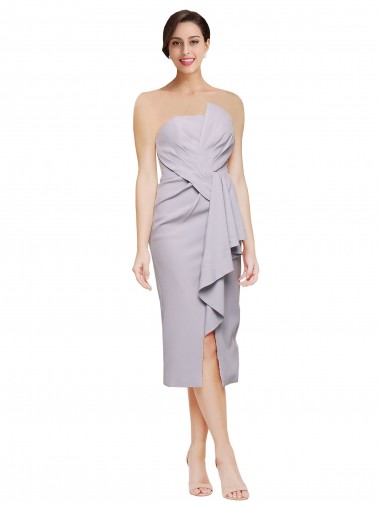 Sleeveless Strapless Stretch Crepe Arctic Lilac Cocktail Length High Low Evening Gown / Prom Dress / Bridesmaid Dress London