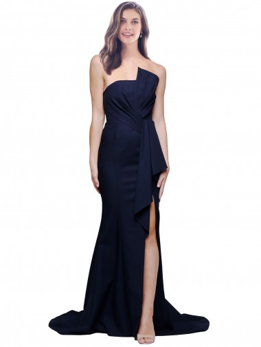 Sleeveless Strapless Stretch Crepe Dark Navy Sweep Train Semi Formal Evening Dress / Prom Dress / Bridesmaid Dress London