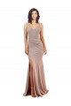 Sleeveless V-Neck Stretch Crepe Dusty Pink Long Black Tie Evening Gown / Prom Dress / Bridesmaid Dress London