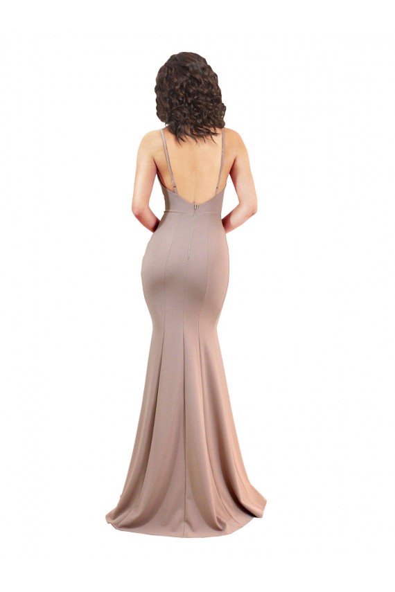 Sleeveless V-Neck Stretch Crepe Dusty Pink Long Black Tie Evening Gown / Prom Dress / Bridesmaid Dress London