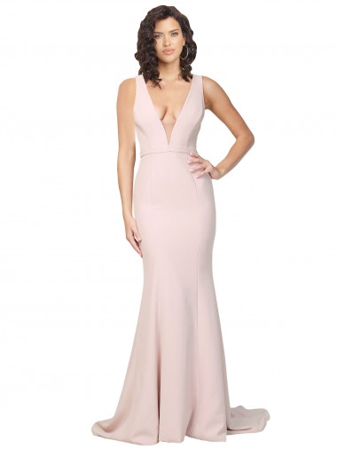 Sleeveless V-Neck Stretch Crepe Pink Sweep Train Black Tie Evening Gown / Prom Dress / Bridesmaid Dress London