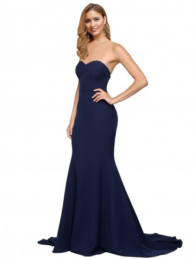 Sleeveless Sweetheart Stretch Crepe Dark Navy Sweep Train Formal Evening Gown / Prom Dress / Bridesmaid Dress London