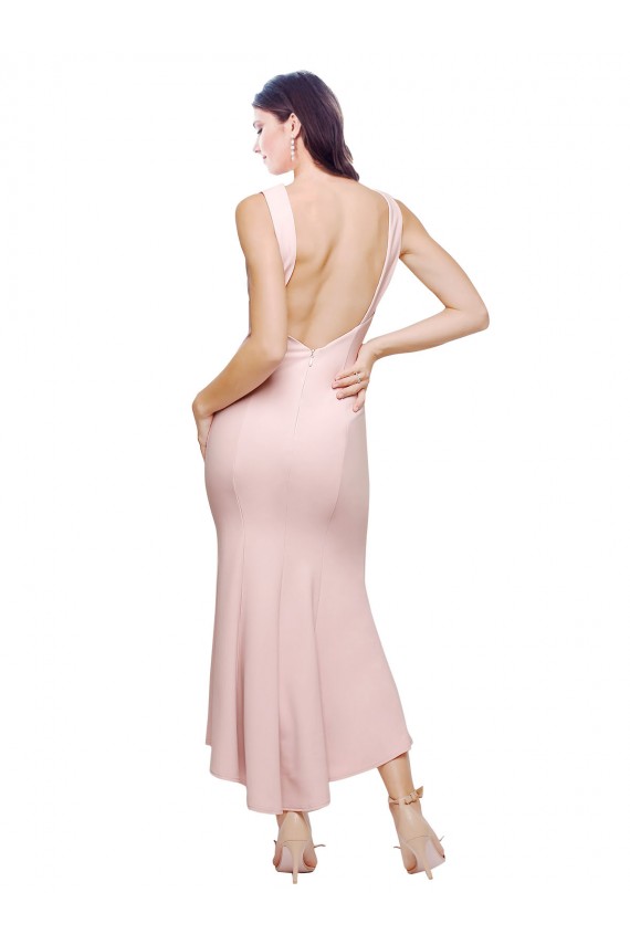 Sleeveless High Neck Stretch Crepe Pink Midi Length High Low Evening Gown / Prom Dress / Bridesmaid Dress London