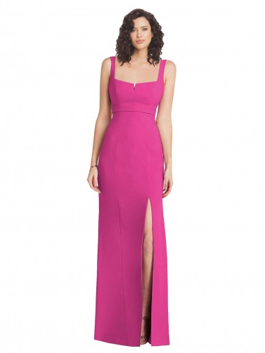 Sleeveless Square Neck Stretch Crepe Fuchsia Long Semi Formal Evening Dress / Prom Dress / Bridesmaid Dress London