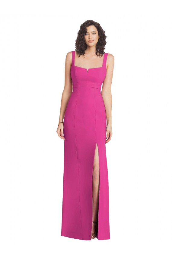 Sleeveless Square Neck Stretch Crepe Fuchsia Long Semi Formal Evening Dress / Prom Dress / Bridesmaid Dress London