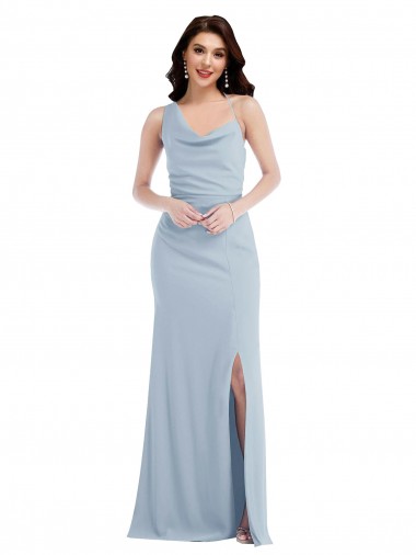 Sleeveless One Shoulder Stretch Crepe Light Sky Blue Long Formal Dress / Bridesmaid Dress London