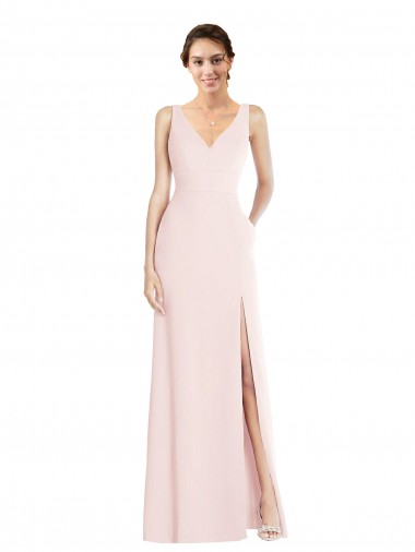 Sleeveless V-Neck Stretch Crepe Pink Long Black Tie Evening Dress / Prom Dress / Bridesmaid Dress London