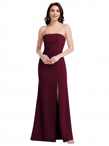 Sleeveless Strapless Stretch Crepe Burgundy Gold Long Semi Formal Evening Dress / Prom Dress / Bridesmaid Dress London