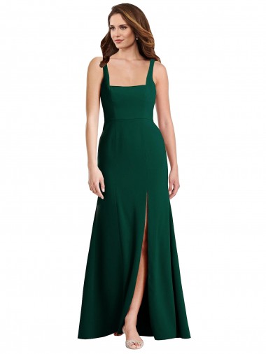 Sleeveless Square Neck Stretch Crepe Midnight Green Long Semi Formal Evening Dress / Prom Dress / Bridesmaid Dress London