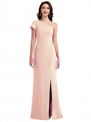 Cap Sleeves One Shoulder Stretch Crepe Nude Long Formal Evening Gown / Prom Dress / Bridesmaid Dress London