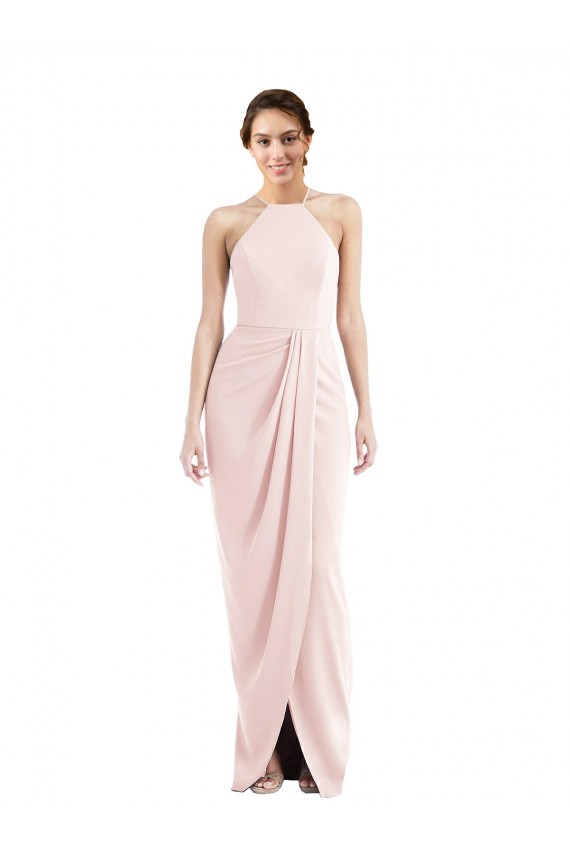 Sleeveless Halter Neck Stretch Crepe Pink Long Semi Formal Evening Dress / Prom Dress / Bridesmaid Dress London