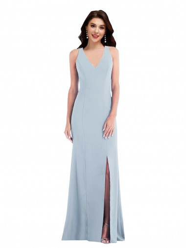 Sleeveless V-Neck Stretch Crepe Light Sky Blue Long Evening Dress / Bridesmaid Dress London